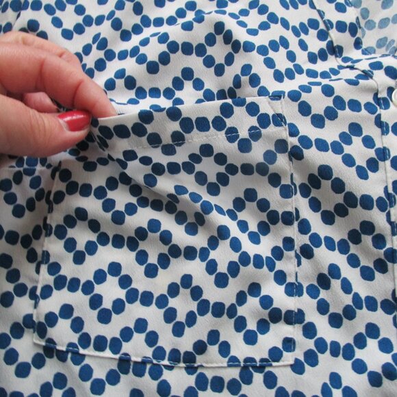 Faded Glory Button Up Blouse Womens XL Blue Polka Dot Long Sleeve Pullover Shirt - Picture 2 of 5